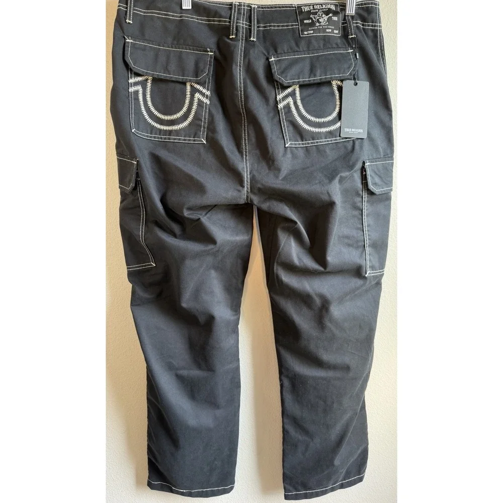 NWT True Religion Men's 36x32 Black Cotton Straight Fit Cargo Pants